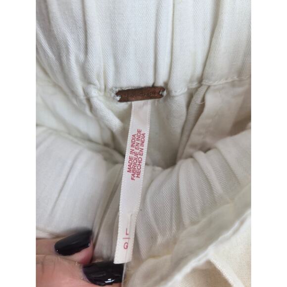 FREE PEOPLE NWT Large Sky Rider Linen Ecru Pants High Rise Paper bag Waist #781 - Picture 9 of 11